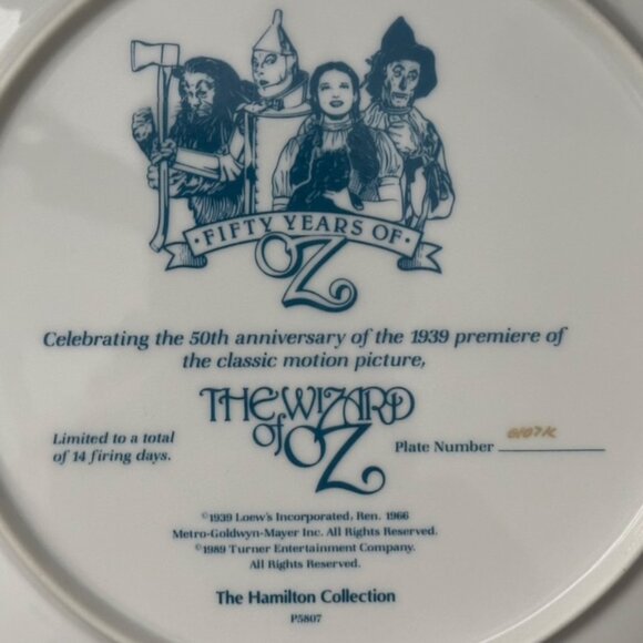 Wizard of Oz 50th Year Commemorative Collectible Plate, 1 Plate Numbered - Picture 3 of 7